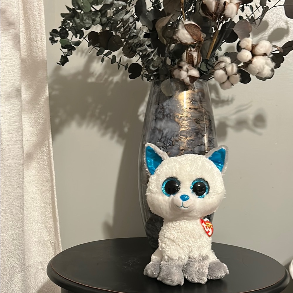 TY White and Gray Cat Plush Toy